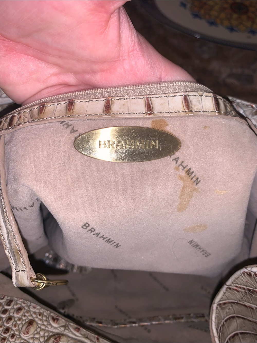 Brahmin croc embossed tan and rose gold handbag purse - Picture 12 of 14